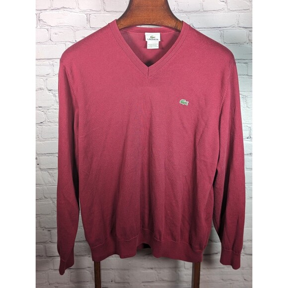 Lacoste Mens Red V-Neck Cotton Sweater Size 7 XL - Picture 1 of 7